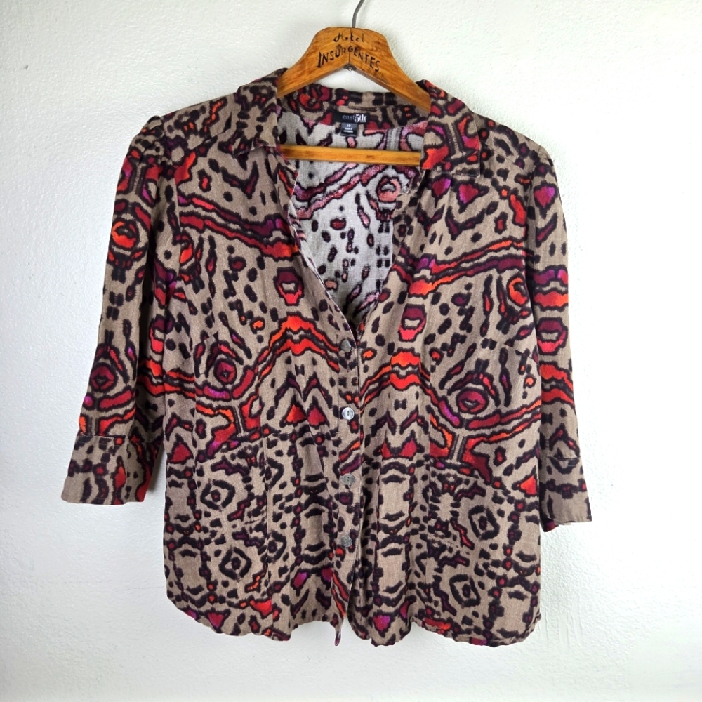 East 5th Woman Geomertic Stylish Multicolor Patterned Linen Women's Top Sz 1X